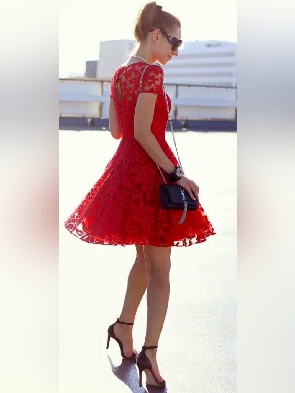 Ted Baker Red Lace Fit-and-Flare Mini Dress